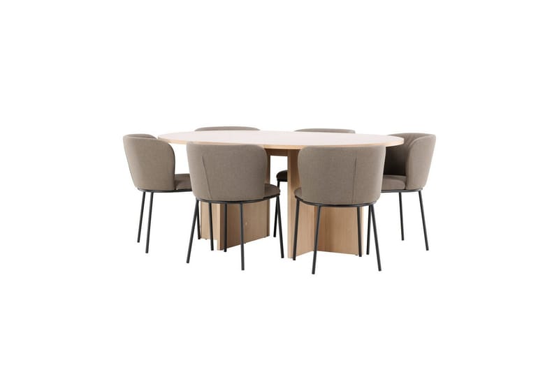 Spisegruppe Strada Rund 120/170 cm Hvit med Edina Stoler 6 stk, Svart / Brun - 6 stk, Svart / Brun - Møbler - Bord - Spisegrupper