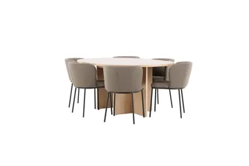 Spisegruppe Strada Rund 120/170 cm Hvit med Edina Stoler 6 stk, Svart / Brun - 6 stk, Svart / Brun - Møbler - Bord - Spisegrupper