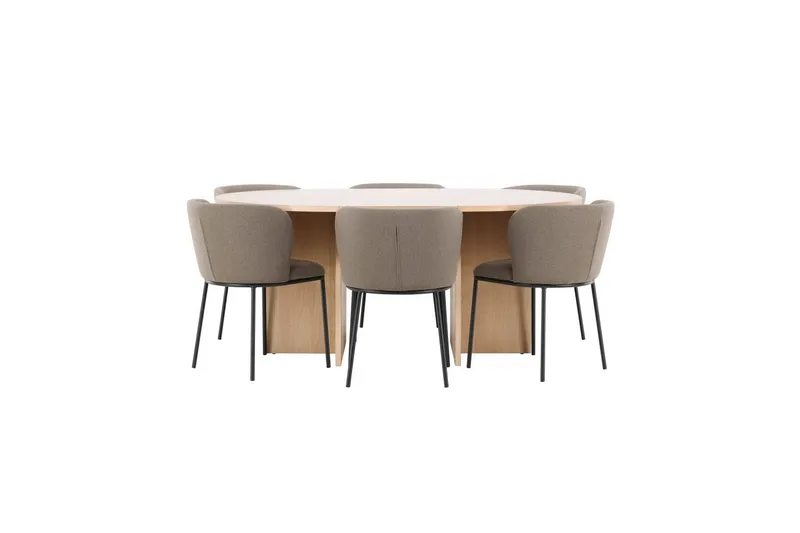 Spisegruppe Strada Rund 120/170 cm Hvit med Edina Stoler 6 stk, Svart / Brun - 6 stk, Svart / Brun - Møbler - Bord - Spisegrupper