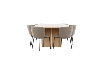 Spisegruppe Strada Rund 120/170 cm Hvit med Edina Stoler 6 stk, Svart / Brun - 6 stk, Svart / Brun - Møbler - Bord - Spisegrupper