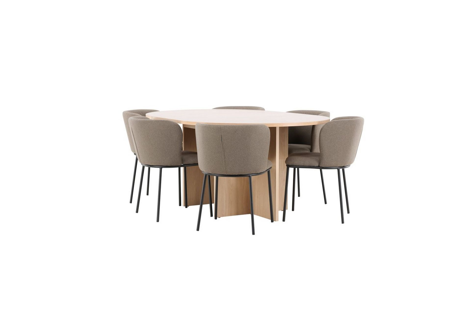 Spisegruppe Strada Rund 120/170 cm Hvit med Edina Stoler 6 stk, Svart / Brun - 6 stk, Svart / Brun - Møbler - Bord - Spisegrupper