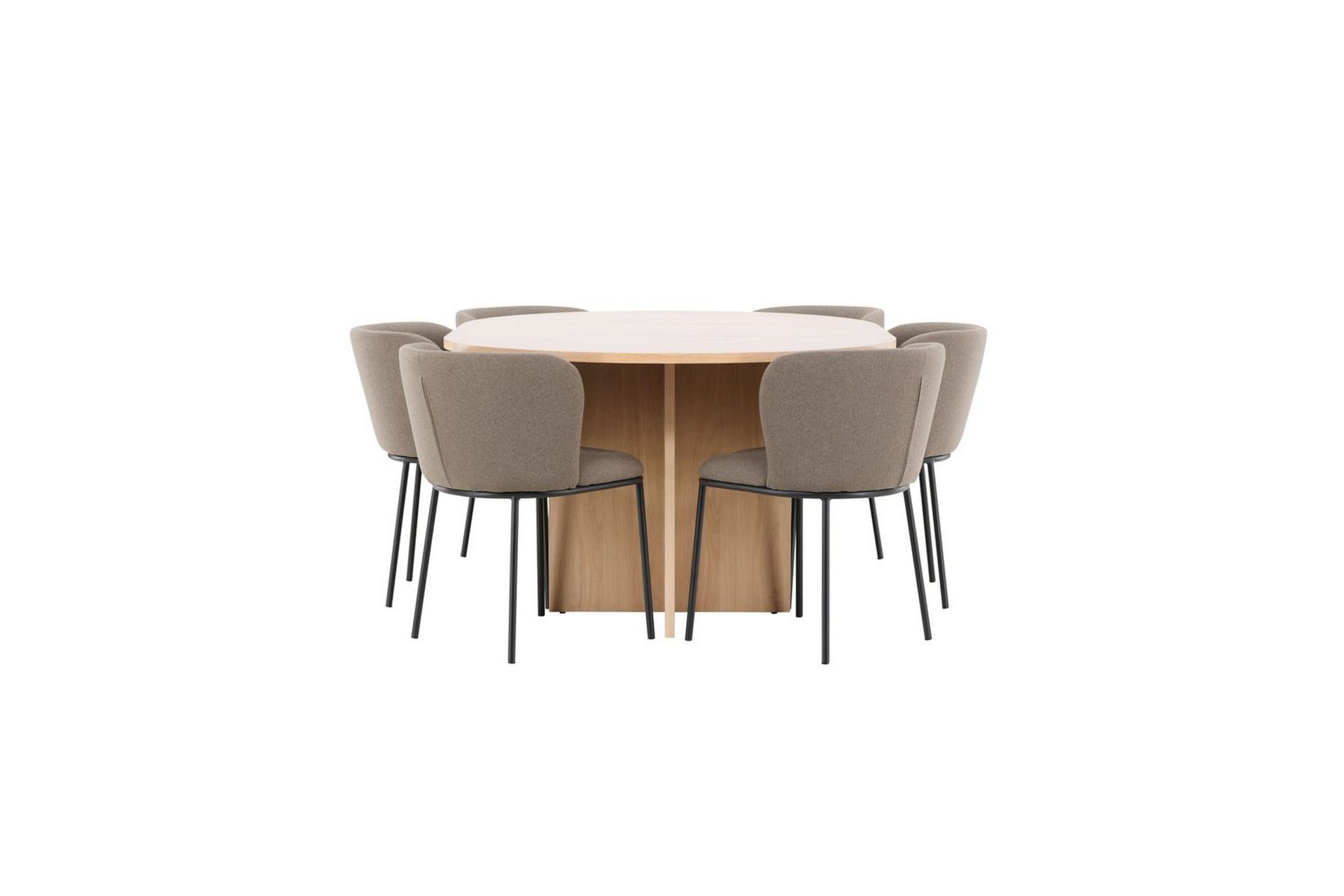 Spisegruppe Strada Rund 120/170 cm Hvit med Edina Stoler 6 stk, Svart / Brun - 6 stk, Svart / Brun - Møbler - Bord - Spisegrupper