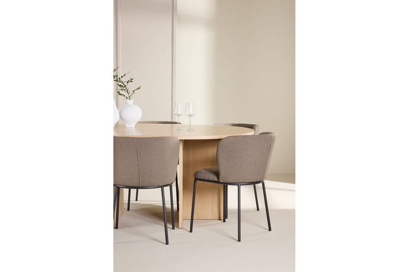 Spisegruppe Strada Rund 120/170 cm Hvit med Edina Stoler 6 stk, Svart / Brun - 6 stk, Svart / Brun - Møbler - Bord - Spisegrupper