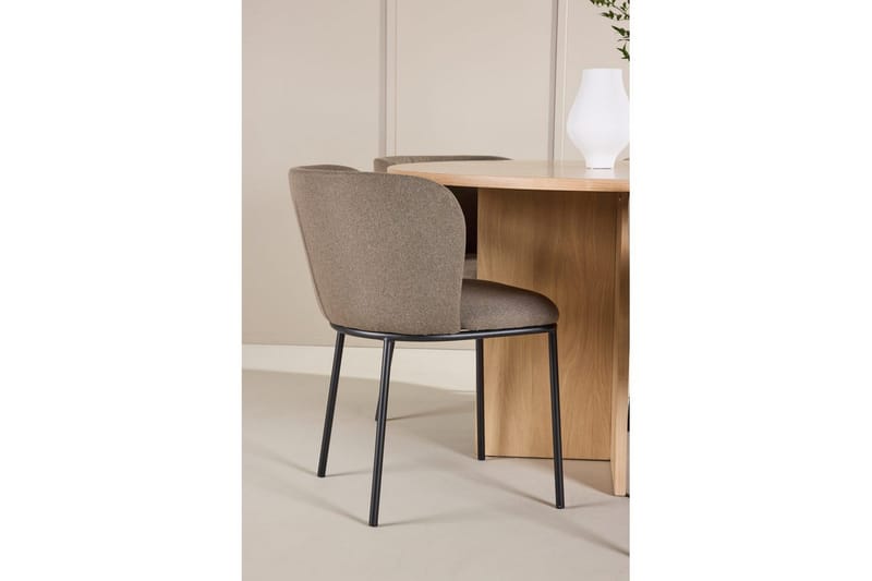 Spisegruppe Strada Rund 120/170 cm Hvit med Edina Stoler 6 stk, Svart / Brun - 6 stk, Svart / Brun - Møbler - Bord - Spisegrupper