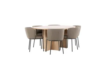 Spisegruppe Strada Rund 120/170 cm Hvit med Edina Stoler 6 stk, Svart / Brun - 6 stk, Svart / Brun - Møbler - Bord - Spisegrupper