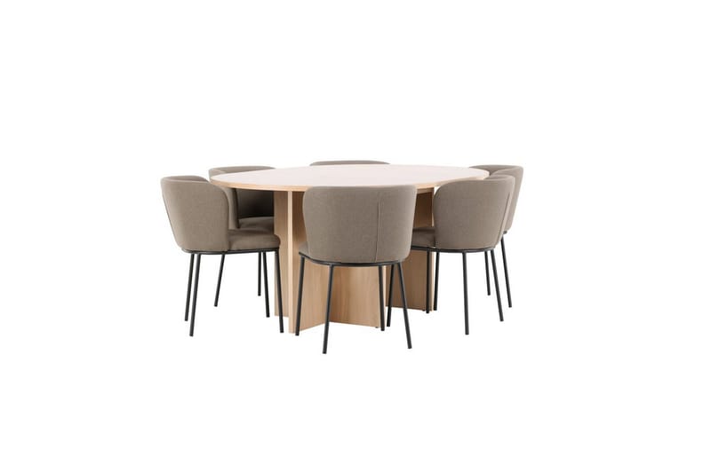 Spisegruppe Strada Rund 120/170 cm Hvit med Edina Stoler 6 stk, Svart / Brun - 6 stk, Svart / Brun - Møbler - Bord - Spisegrupper