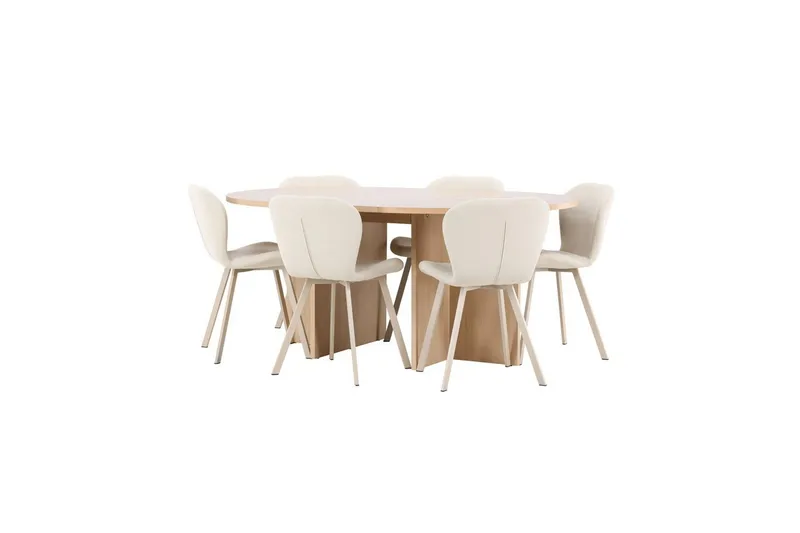 Spisegruppe Strada Rund 120/170 cm Hvit med Lilja Stoler 6 stk - 6 stk - Møbler - Bord - Spisegrupper