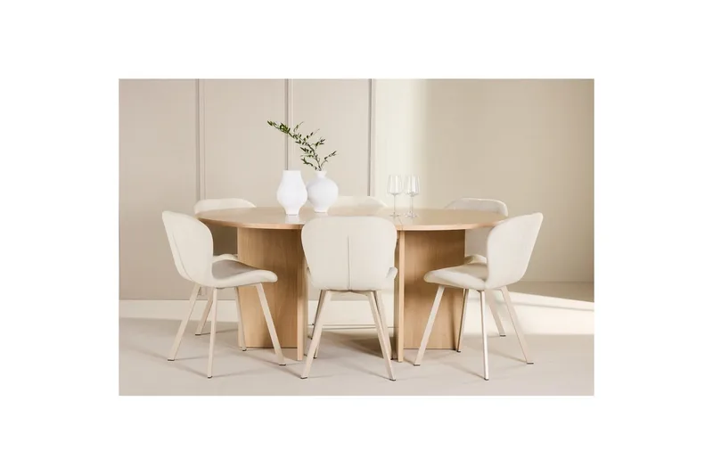 Spisegruppe Strada Rund 120/170 cm Hvit med Lilja Stoler 6 stk - 6 stk - Møbler - Bord - Spisegrupper