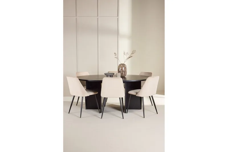Spisegruppe Strada Rund 120/170 cm Svart med Night Stoler 6 stk - 6 stk - Møbler - Bord - Spisegrupper