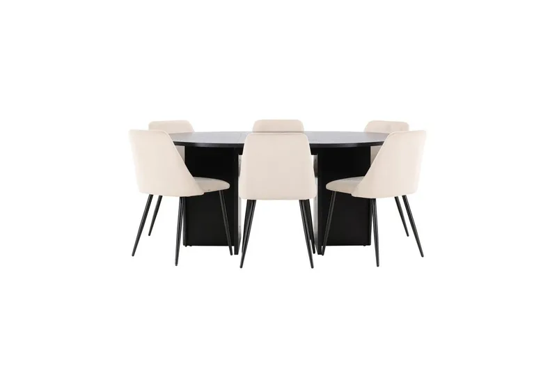 Spisegruppe Strada Rund 120/170 cm Svart med Night Stoler 6 stk, 6 stk