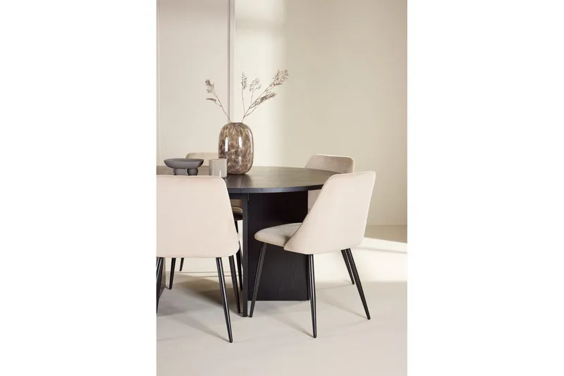 Spisegruppe Strada Rund 120/170 cm Svart med Night Stoler 6 stk - 6 stk - Møbler - Bord - Spisegrupper