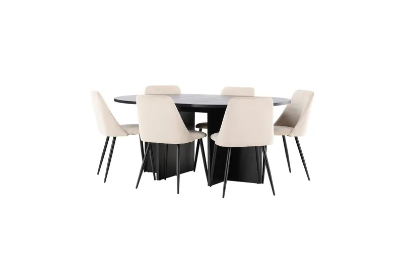 Spisegruppe Strada Rund 120/170 cm Svart med Night Stoler 6 stk - 6 stk - Møbler - Bord - Spisegrupper