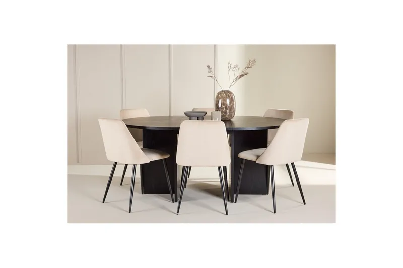 Spisegruppe Strada Rund 120/170 cm Svart med Night Stoler 6 stk - 6 stk - Møbler - Bord - Spisegrupper