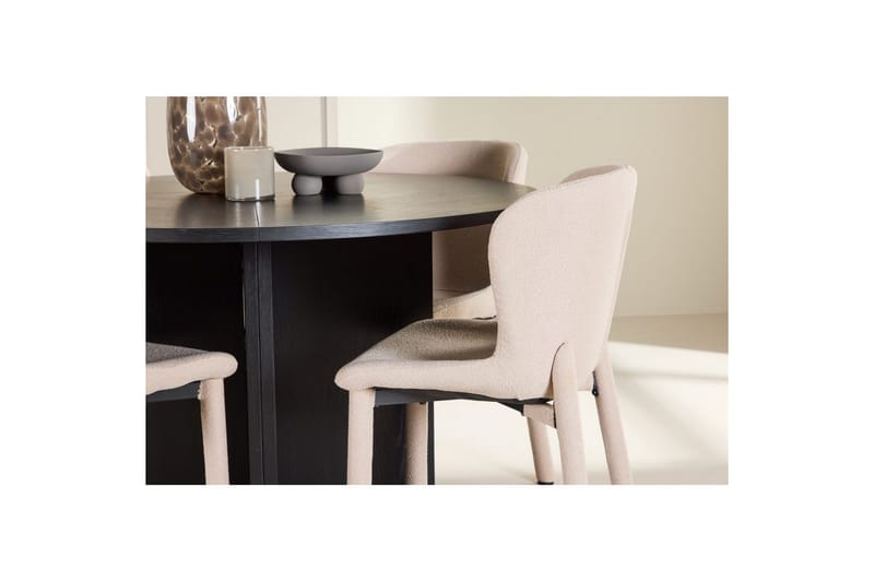 Spisegruppe Strada Rundt 120/170 cm Svart med Astoria Stoler 4 stk, Beige - 4 stk, Beige - Møbler - Bord - Spisegrupper