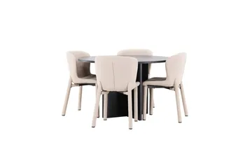 Spisegruppe Strada Rundt 120/170 cm Svart med Astoria Stoler 4 stk, Beige - 4 stk, Beige - Møbler - Bord - Spisegrupper