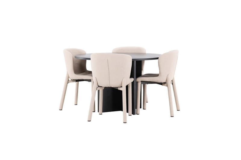 Spisegruppe Strada Rundt 120/170 cm Svart med Astoria Stoler 4 stk, Beige - 4 stk, Beige - Møbler - Bord - Spisegrupper