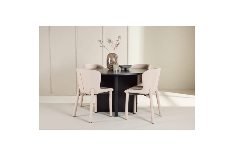 Spisegruppe Strada Rundt 120/170 cm Svart med Astoria Stoler 4 stk, Beige - 4 stk, Beige - Møbler - Bord - Spisegrupper
