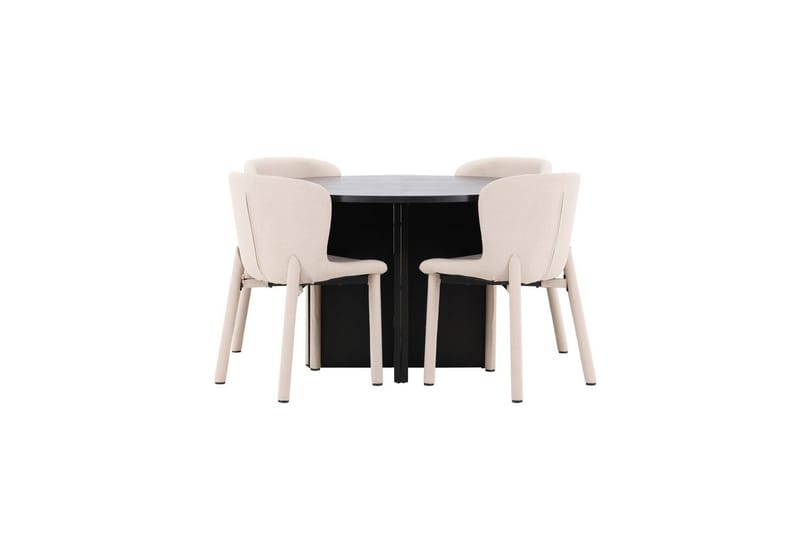 Spisegruppe Strada Rundt 120/170 cm Svart med Astoria Stoler 4 stk, Beige - 4 stk, Beige - Møbler - Bord - Spisegrupper