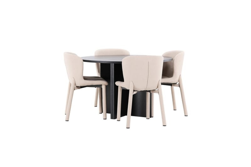 Spisegruppe Strada Rundt 120/170 cm Svart med Astoria Stoler 4 stk, Beige - 4 stk, Beige - Møbler - Bord - Spisegrupper