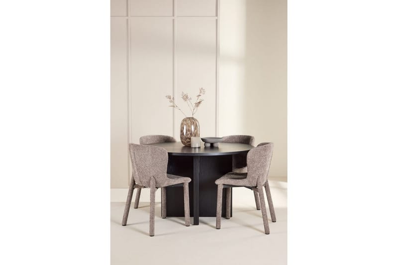 Spisegruppe Strada Rundt 120/170 cm Svart med Astoria Stoler 4 stk, Brun - 4 stk, Brun - Møbler - Bord - Spisegrupper