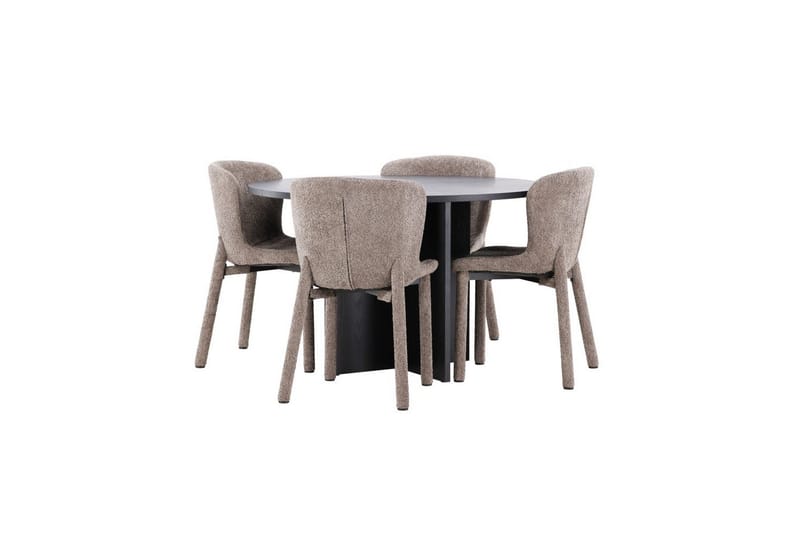 Spisegruppe Strada Rundt 120/170 cm Svart med Astoria Stoler 4 stk, Brun - 4 stk, Brun - Møbler - Bord - Spisegrupper