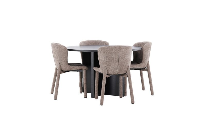 Spisegruppe Strada Rundt 120/170 cm Svart med Astoria Stoler 4 stk, Brun - 4 stk, Brun - Møbler - Bord - Spisegrupper