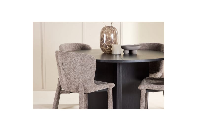 Spisegruppe Strada Rundt 120/170 cm Svart med Astoria Stoler 4 stk, Brun - 4 stk, Brun - Møbler - Bord - Spisegrupper
