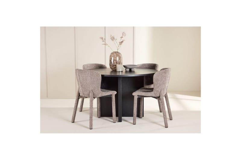Spisegruppe Strada Rundt 120/170 cm Svart med Astoria Stoler 4 stk, Brun - 4 stk, Brun - Møbler - Bord - Spisegrupper