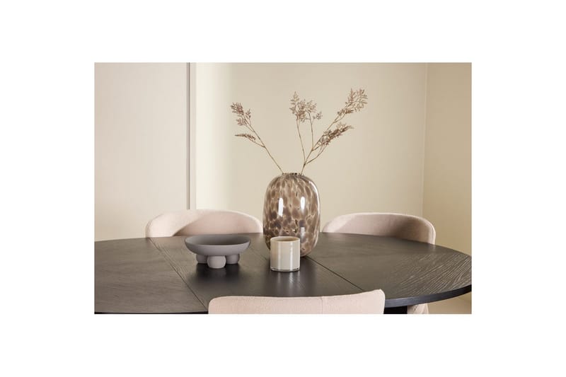 Spisegruppe Strada Rundt 120/170 cm Svart med Astoria Stoler 6 stk, Beige - 6 stk, Beige - Møbler - Bord - Spisegrupper