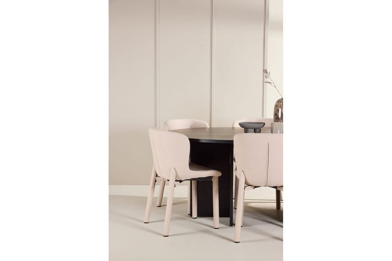 Spisegruppe Strada Rundt 120/170 cm Svart med Astoria Stoler 6 stk, Beige - 6 stk, Beige - Møbler - Bord - Spisegrupper