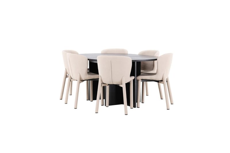 Spisegruppe Strada Rundt 120/170 cm Svart med Astoria Stoler 6 stk, Beige - 6 stk, Beige - Møbler - Bord - Spisegrupper