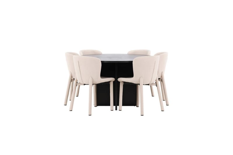Spisegruppe Strada Rundt 120/170 cm Svart med Astoria Stoler 6 stk, Beige - 6 stk, Beige - Møbler - Bord - Spisegrupper