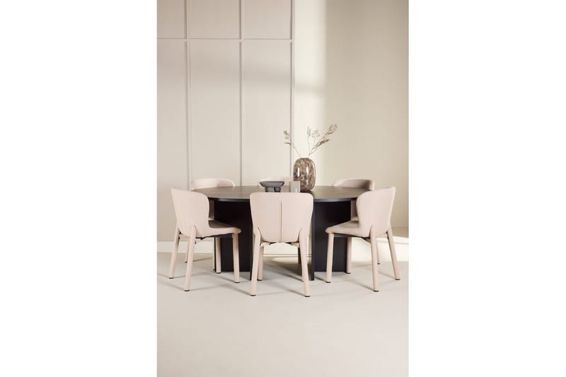 Spisegruppe Strada Rundt 120/170 cm Svart med Astoria Stoler 6 stk, Beige - 6 stk, Beige - Møbler - Bord - Spisegrupper