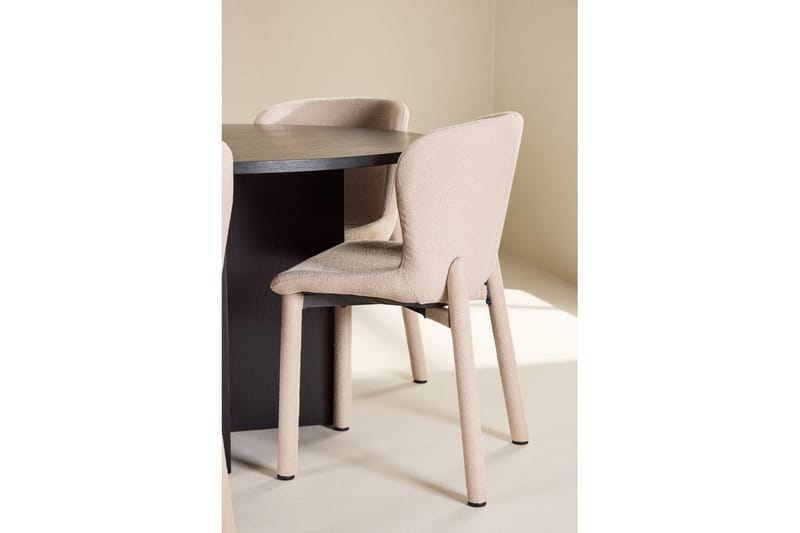 Spisegruppe Strada Rundt 120/170 cm Svart med Astoria Stoler 6 stk, Beige - 6 stk, Beige - Møbler - Bord - Spisegrupper
