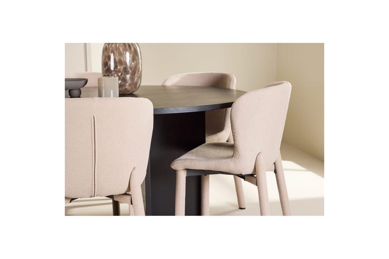 Spisegruppe Strada Rundt 120/170 cm Svart med Astoria Stoler 6 stk, Beige - 6 stk, Beige - Møbler - Bord - Spisegrupper