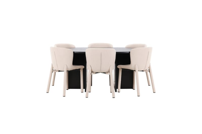 Spisegruppe Strada Rundt 120/170 cm Svart med Astoria Stoler 6 stk, Beige - 6 stk, Beige - Møbler - Bord - Spisegrupper