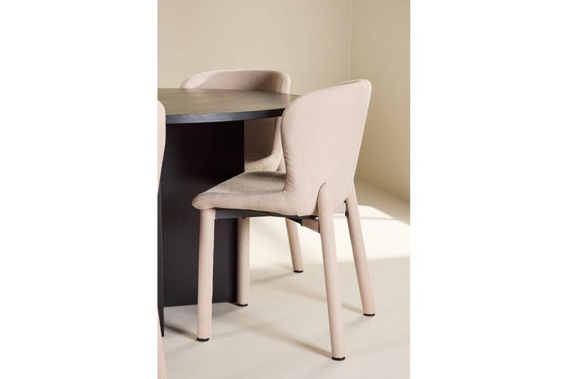 Spisegruppe Strada Rundt 120/170 cm Svart med Astoria Stoler 6 stk, Beige - 6 stk, Beige - Møbler - Bord - Spisegrupper