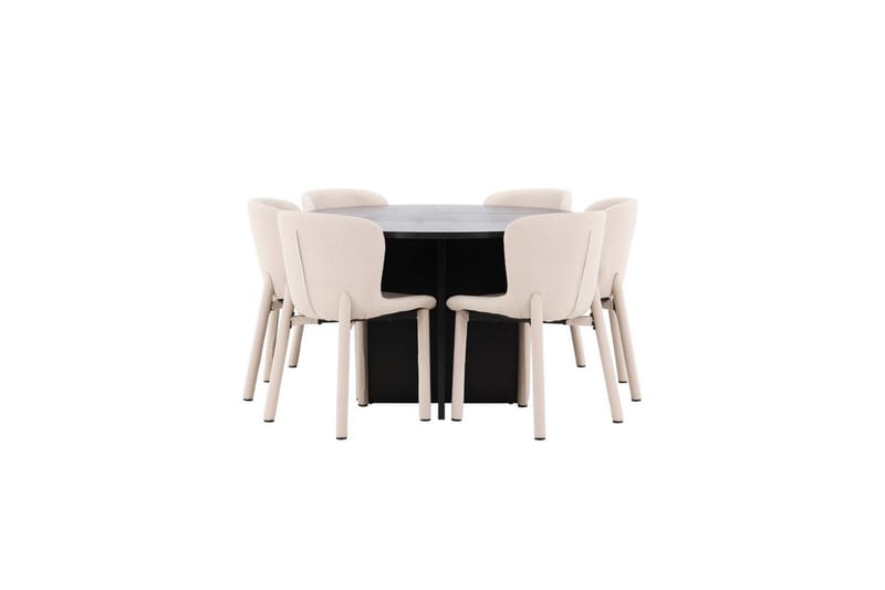 Spisegruppe Strada Rundt 120/170 cm Svart med Astoria Stoler 6 stk, Beige - 6 stk, Beige - Møbler - Bord - Spisegrupper