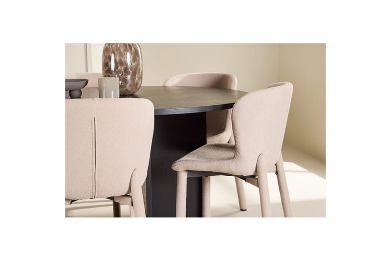 Spisegruppe Strada Rundt 120/170 cm Svart med Astoria Stoler 6 stk, Beige - 6 stk, Beige - Møbler - Bord - Spisegrupper