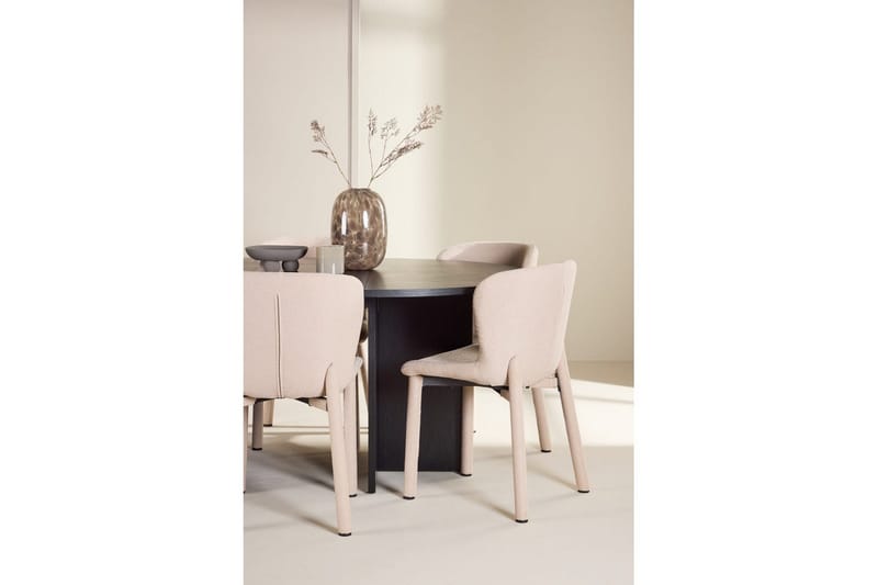 Spisegruppe Strada Rundt 120/170 cm Svart med Astoria Stoler 6 stk, Beige - 6 stk, Beige - Møbler - Bord - Spisegrupper