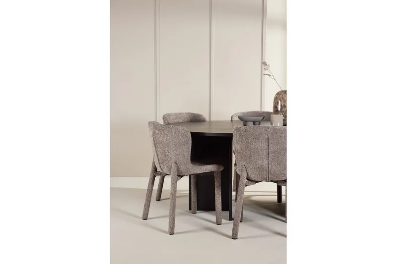 Spisegruppe Strada Rundt 120/170 cm Svart med Astoria Stoler 6 stk, Brun - 6 stk, Brun - Møbler - Bord - Spisegrupper