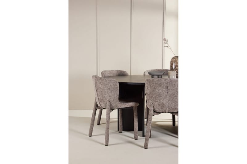 Spisegruppe Strada Rundt 120/170 cm Svart med Astoria Stoler 6 stk, Brun - 6 stk, Brun - Møbler - Bord - Spisegrupper