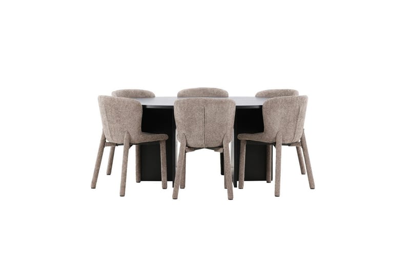 Spisegruppe Strada Rundt 120/170 cm Svart med Astoria Stoler 6 stk, Brun - 6 stk, Brun - Møbler - Bord - Spisegrupper