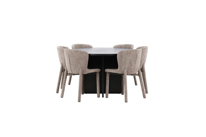 Spisegruppe Strada Rundt 120/170 cm Svart med Astoria Stoler 6 stk, Brun - 6 stk, Brun - Møbler - Bord - Spisegrupper
