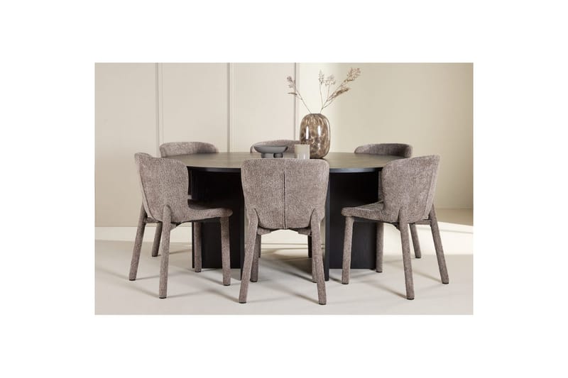 Spisegruppe Strada Rundt 120/170 cm Svart med Astoria Stoler 6 stk, Brun - 6 stk, Brun - Møbler - Bord - Spisegrupper