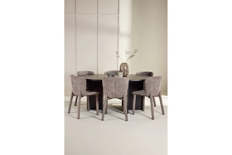 Spisegruppe Strada Rundt 120/170 cm Svart med Astoria Stoler 6 stk, Brun - 6 stk, Brun - Møbler - Bord - Spisegrupper