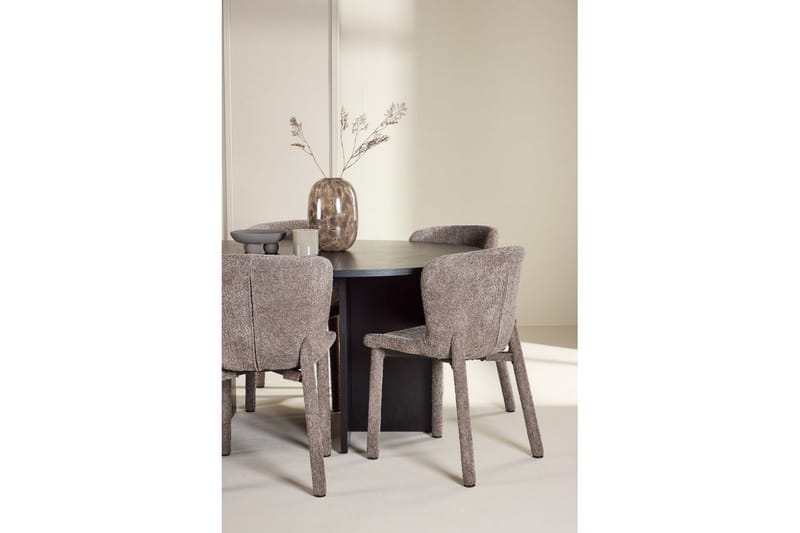 Spisegruppe Strada Rundt 120/170 cm Svart med Astoria Stoler 6 stk, Brun - 6 stk, Brun - Møbler - Bord - Spisegrupper