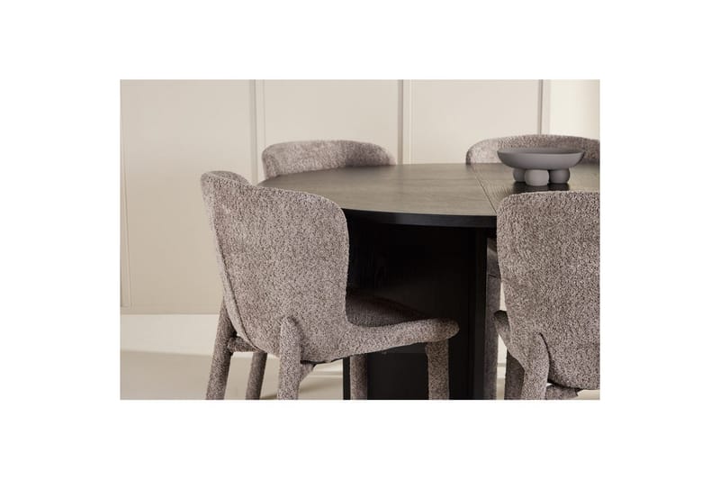 Spisegruppe Strada Rundt 120/170 cm Svart med Astoria Stoler 6 stk, Brun - 6 stk, Brun - Møbler - Bord - Spisegrupper