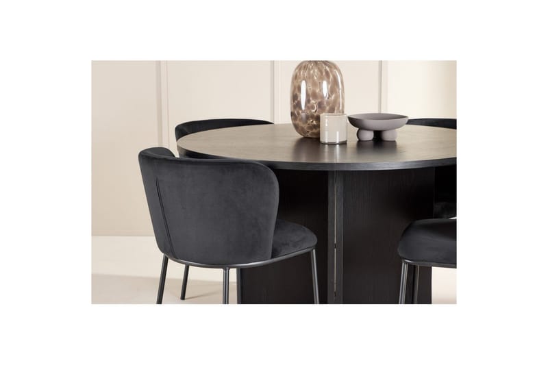 Spisegruppe Strada Rundt 120/170 cm Svart med Edina Stoler 4 stk, Svart - 4 stk, Svart - Møbler - Bord - Spisegrupper