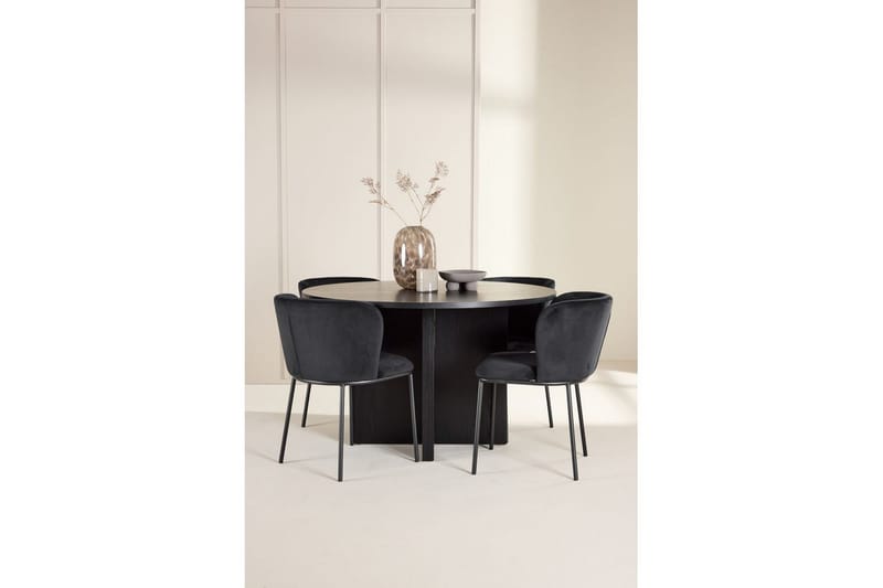 Spisegruppe Strada Rundt 120/170 cm Svart med Edina Stoler 4 stk, Svart - 4 stk, Svart - Møbler - Bord - Spisegrupper